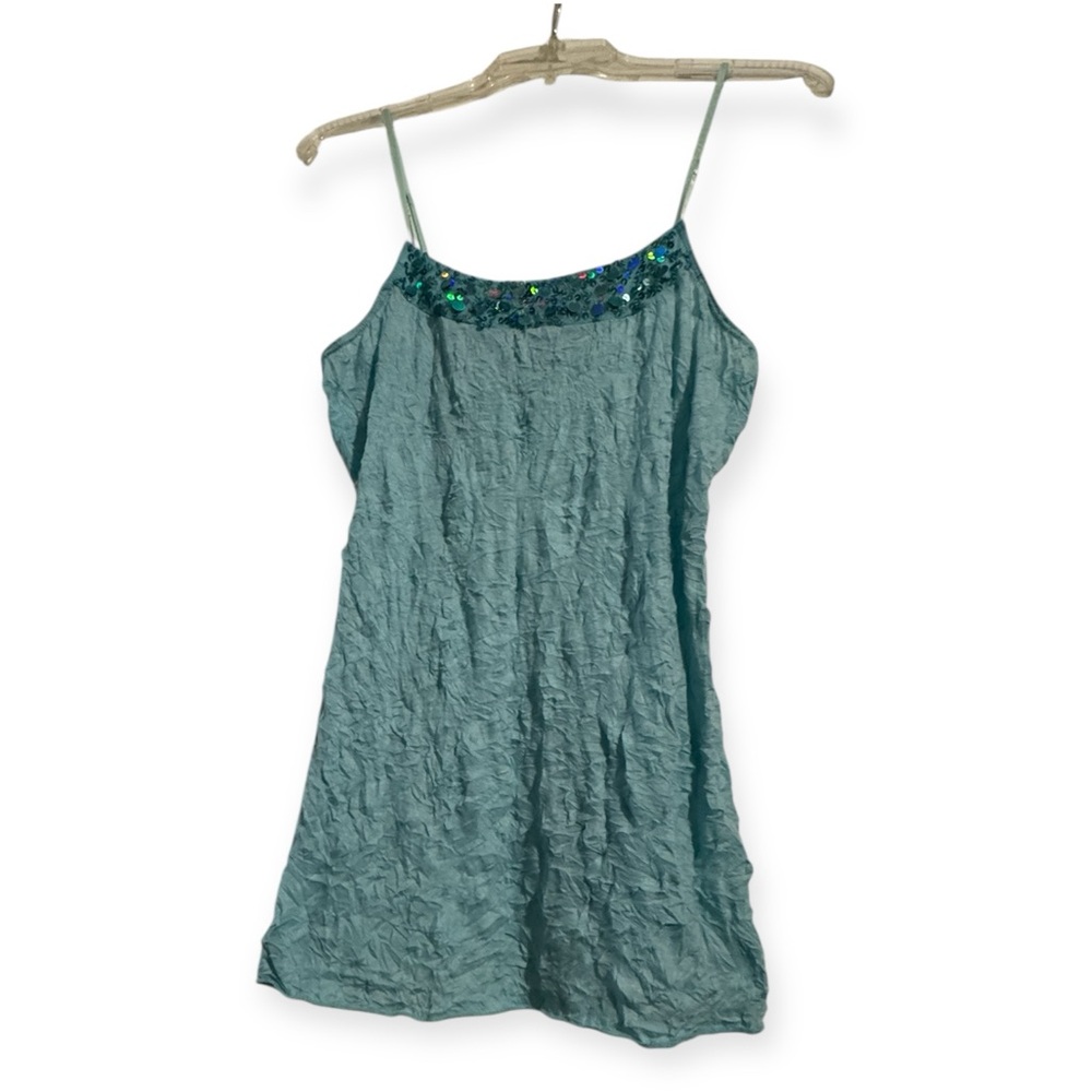 Crinkle Fabric Cami Tank Sequin Pastel Blue Large Streetwear Society Y2K Vintage - Picture 6 of 6